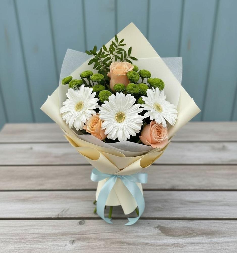 Букет герберы и розы в Култук Букет цветов из: Герберы, Розы и Хризантемы в Култук