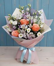 Букет Утренняя свежесть в Култук Букет цветов из:  Лизиантусы, Розы, Альстромерии и Гипсофила в Култук