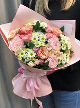 Букет нежные объятья в Култук Букет цветов из: Гвоздики, Розы и Хризантемы в Култук