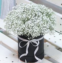Цветочная композиция из Гипсофила в шляпной коробке в Култук